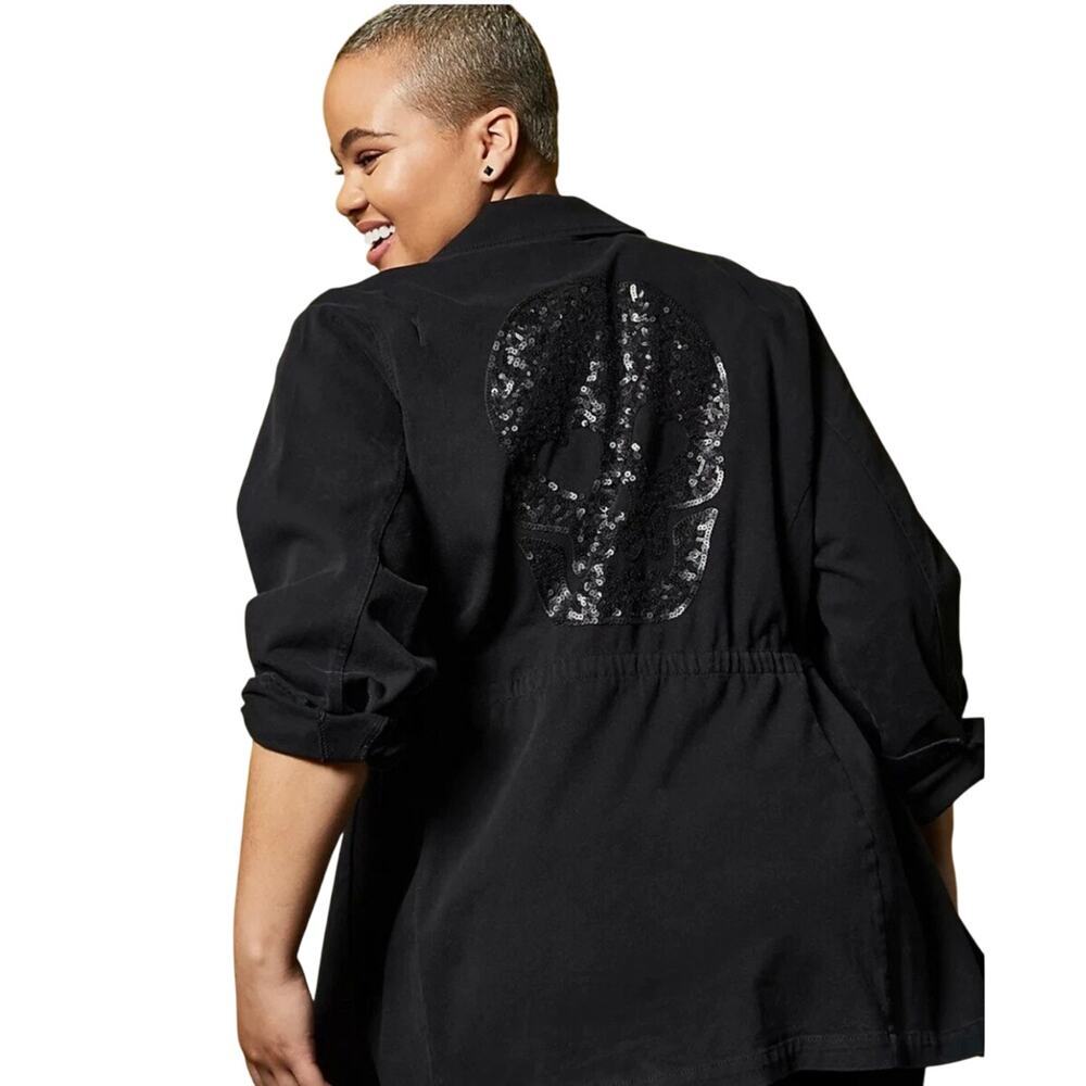 Torrid Love Sick Skull Twill Black Anorak Plus Size 1 1X Sequin Bling Goth Emo